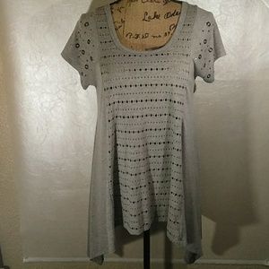 Mesh Top, distressed, high-low sides